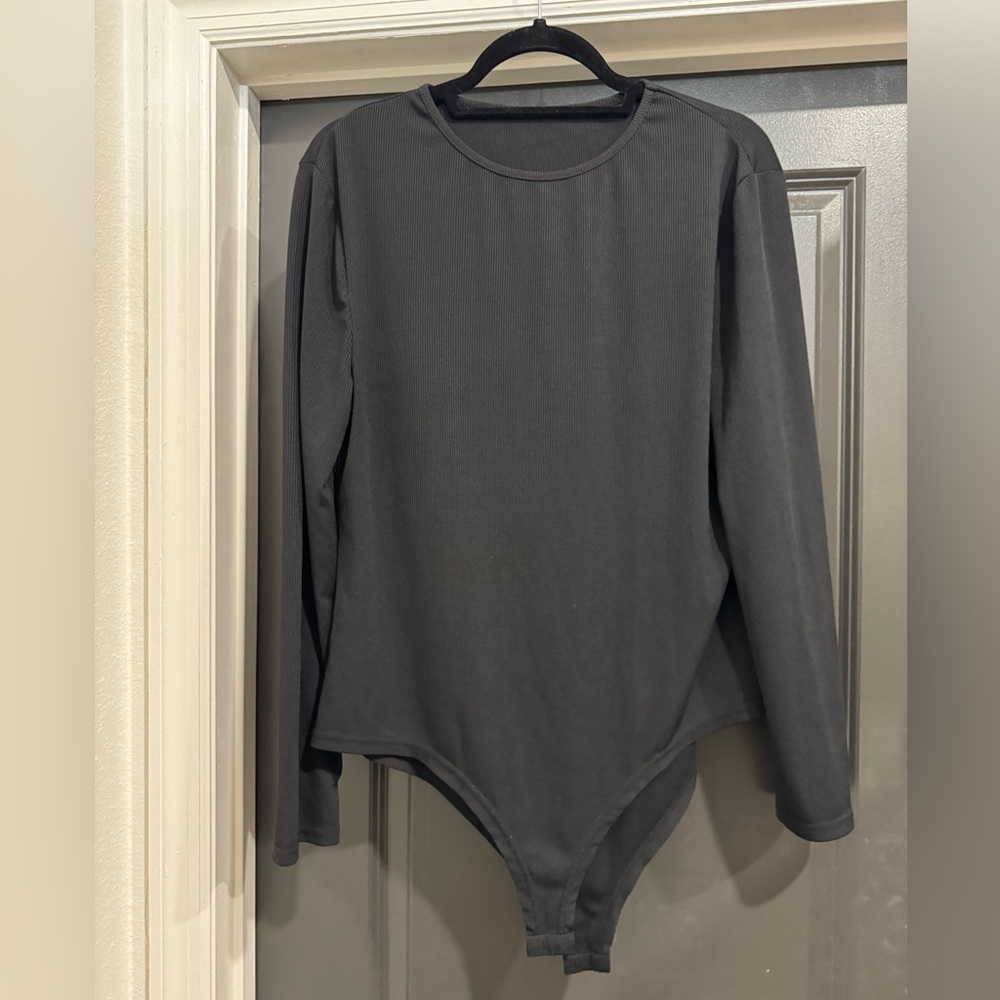 Black Long Sleeve Ribbed Bodysuit